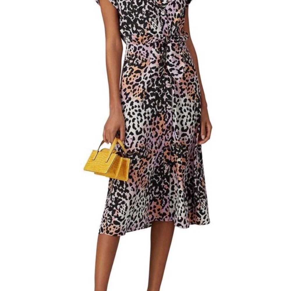 Veronica Beard Pink and Black Leopard Silk Blend Midi Dress - Picture 1 of 3